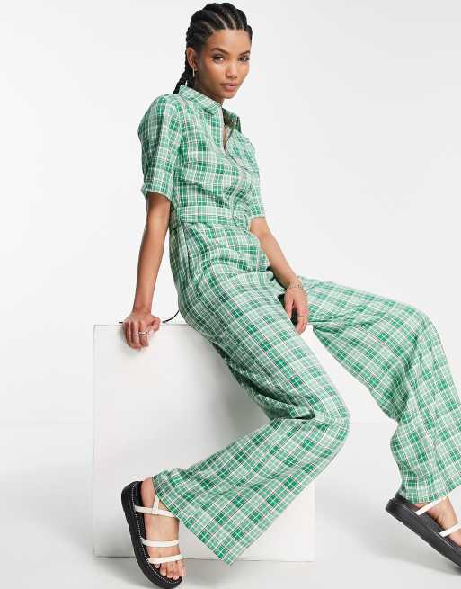 Green sales check jumpsuit