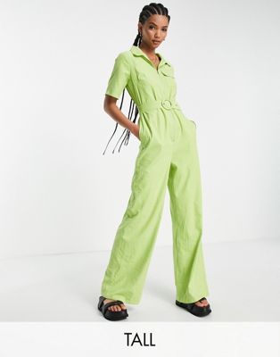 Lola May Tall belted wide leg jumpsuit in lime