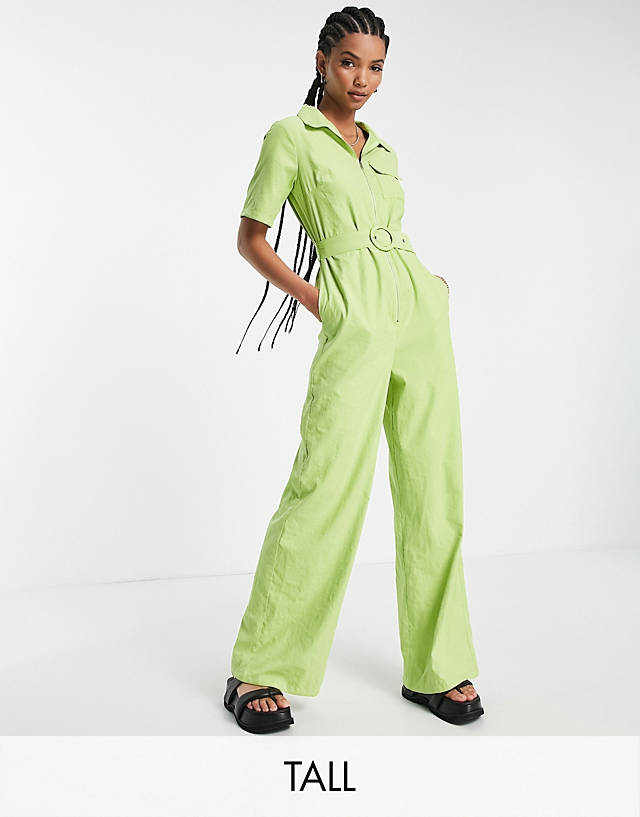 LOLA MAY TALL - belted wide leg jumpsuit in lime