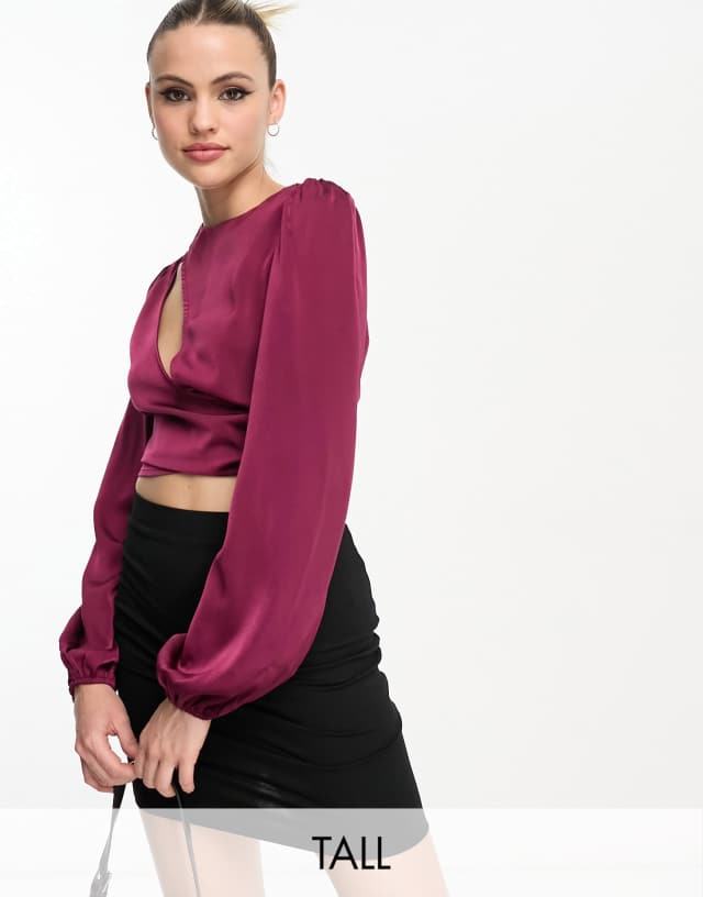 Lola May Tall cut out front crop top in purple