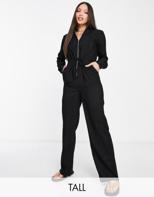 Lola May Tall - Jumpsuit aus Cord in Schwarz mit gebundener Taille