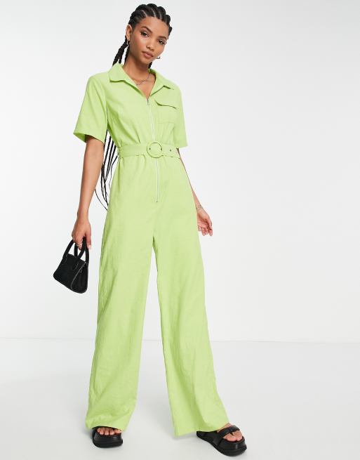 Lola May Tall - Jumpsuit med bælte og vide ben i lime, 4 af 4