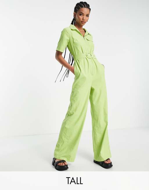 Lola May Tall - Jumpsuit met riem en wijde pijpen in limoengroen