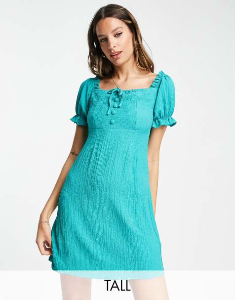 Lola May Tall - Mini jurk met blote schouders en knopen aan de voorkant in groenblauw - view 1