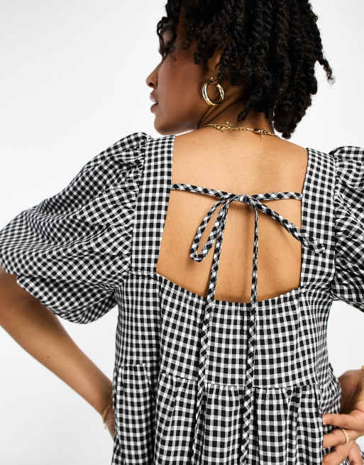 Lola May Tall - Mini smockjurk met vierkante halslijn, stroken en gingham ruit, 2 van 4
