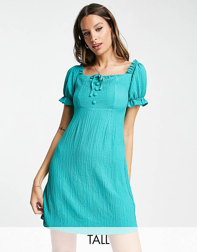 LOLA MAY TALL - off shoulder button front mini dress in teal