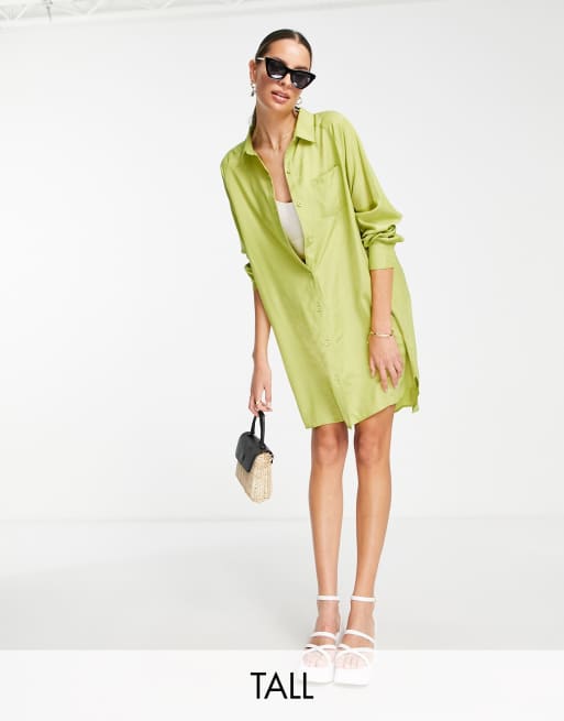 Lola May Tall - Oversized overhemdjurk met lange achterkant in chartreuse