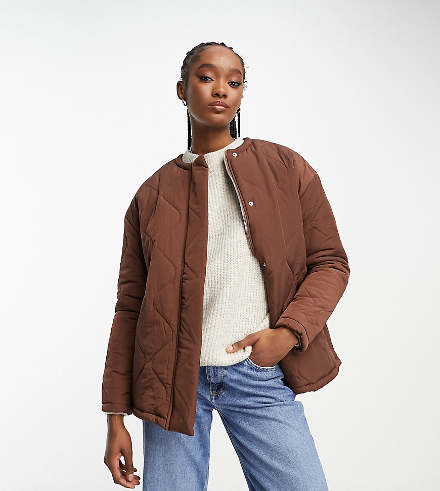 oversized quilted jacket in chocolate brown