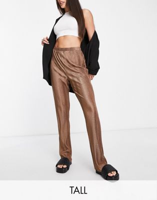 Lola May Tall plisse trousers in chocolate brown