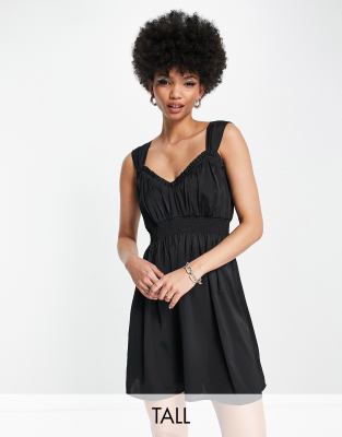 LOLA MAY TALL Lola May Tall satin built up shoulder aline mini dress in black