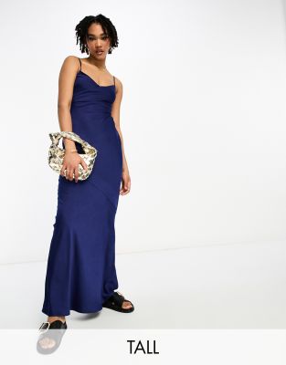 LOLA MAY TALL Lola May Tall satin cami strap maxi dress in navy