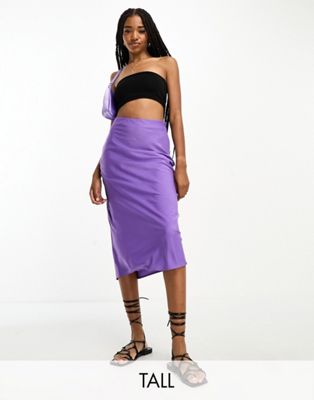 satin midi skirt in purple