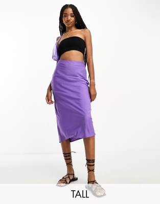 Lola May Tall Satin Midi Skirt In Purple