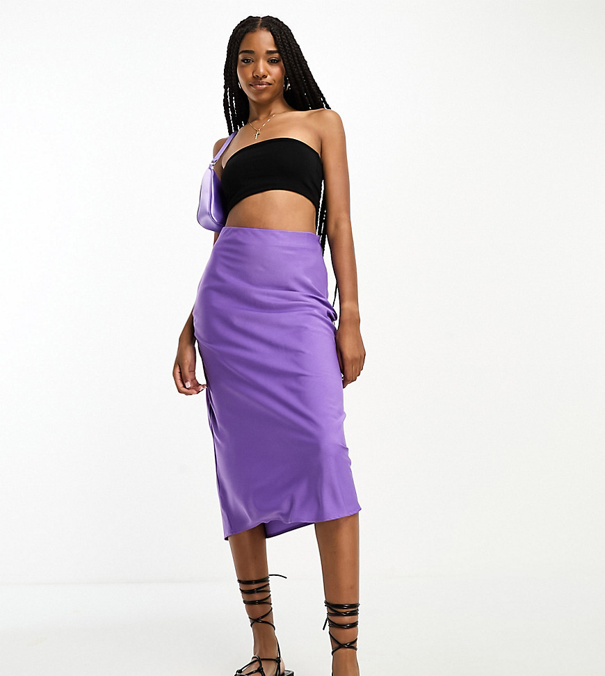 Lola May Tall Satin Midi Skirt In Purple