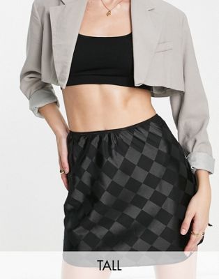 Lola May Tall satin mini skirt in black check - ASOS Price Checker