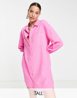 Lola May Tall shirt dress in hot pink