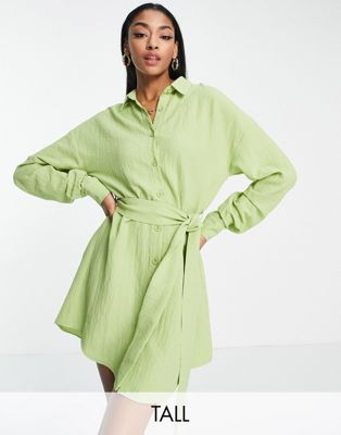 Lola May Tall shirt dress with tie waist in lime