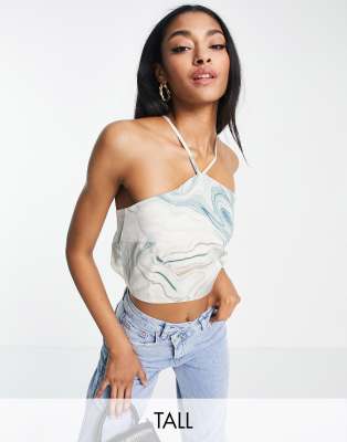 Lola May Tall strappy open back satin crop top in abstract print - ASOS Price Checker
