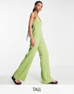 Lola May Tall tie back wide leg jumpsuit in lime