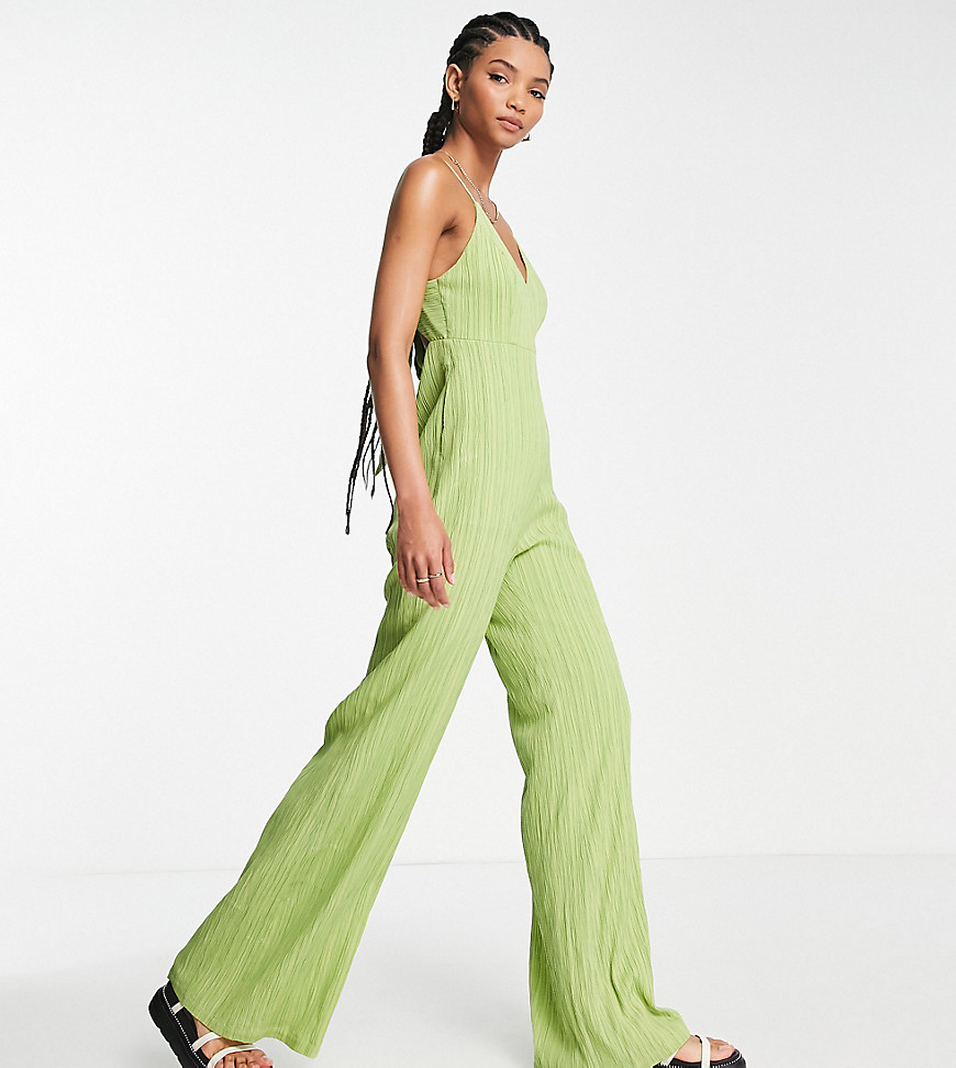 Lola May Tall tie back wide leg jumpsuit in lime-Green