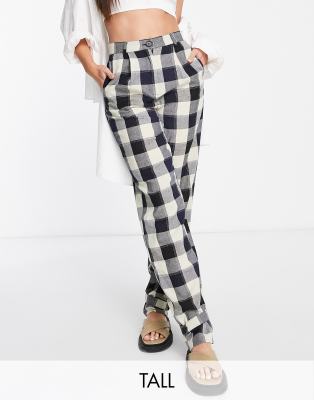 LOLA MAY TALL Lola May Tall tie cuff tailored trousers in check-Black