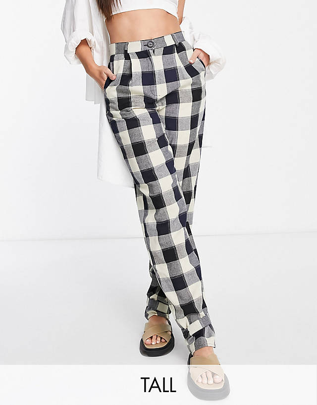 LOLA MAY TALL - tie cuff tailored trousers in check