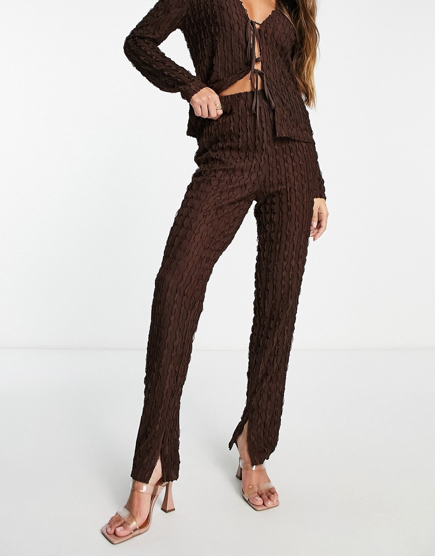 Lola May textured pants in chocolate brown - part of a set