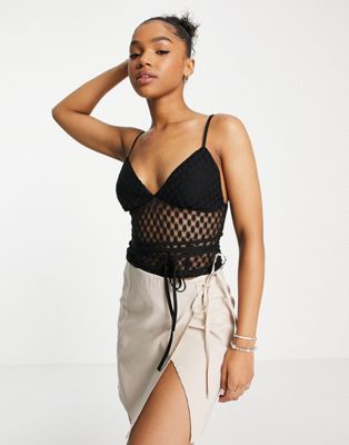Lola May Tie Around Cami Top In Black