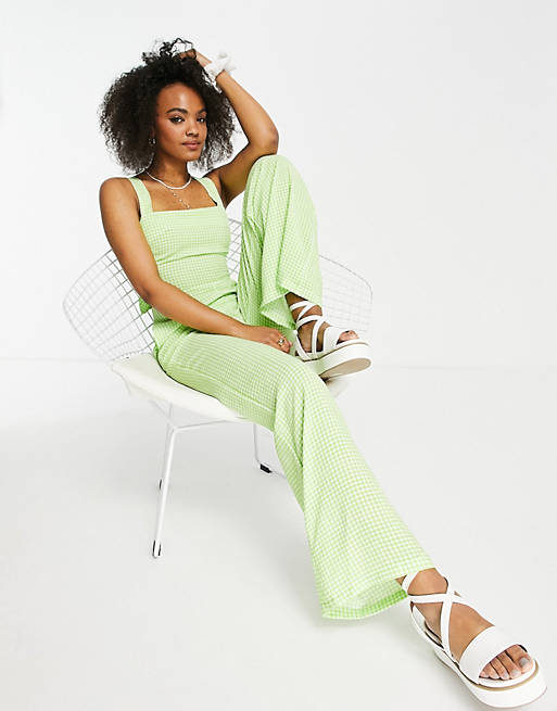 Lola May tie back jumpsuit in lime gingham
