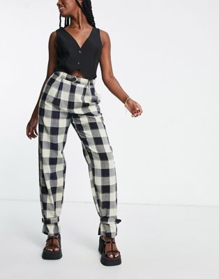 Lola May tie cuff tailored trousers in check
