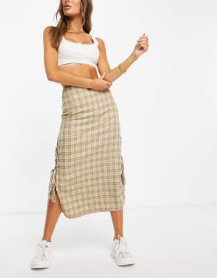 Lola May tie side midi skirt in check | ASOS