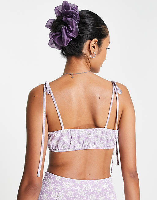 Lola May tie strap bralette top in floral print - part of a set