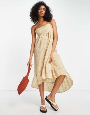 Lola May Lola May tie strap midi smock dress in floral print-Multi