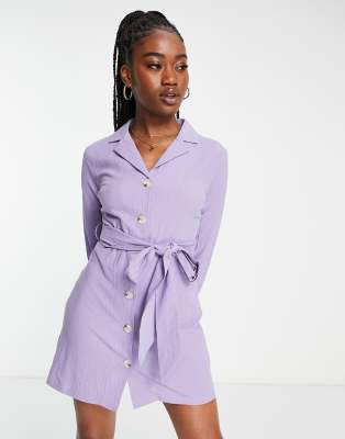 Lola May tie waist shirt dress in lilac - ASOS Price Checker