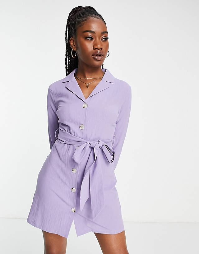 Lola May - tie waist shirt dress in lilac