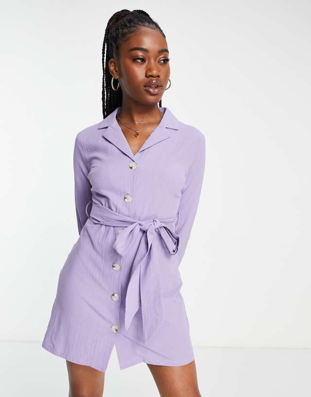 Lola May tie waist shirt dress in lilac