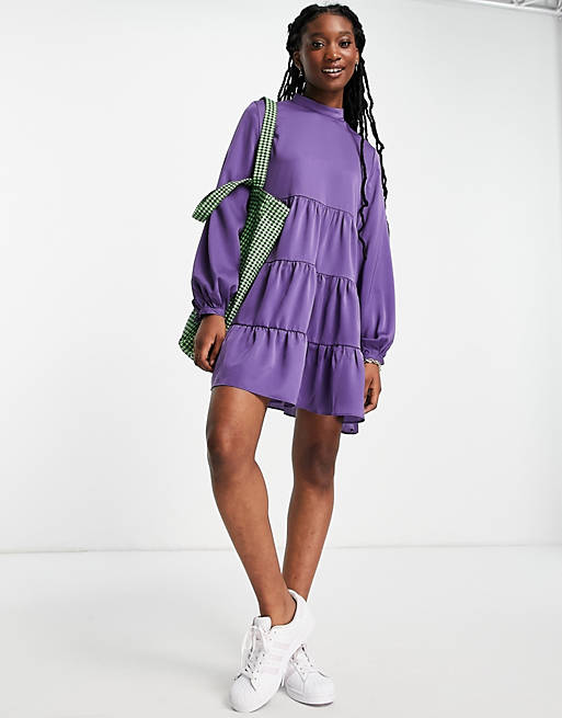 Dresses Lola May tiered mini smock dress in purple 