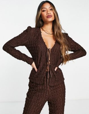 Lola May tie front textured top co-ord in chocolate brown - ASOS Price Checker