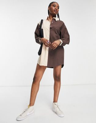 Lola May two tone pleated front shirt dress