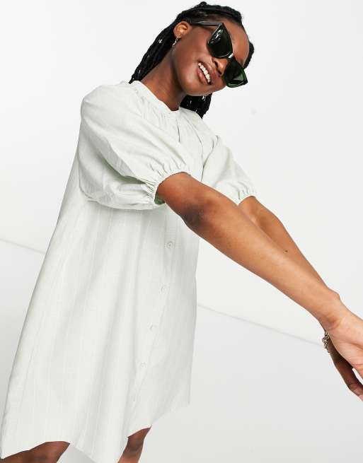 Lola May - Vestito camicia verde salvia con maniche a sbuffo