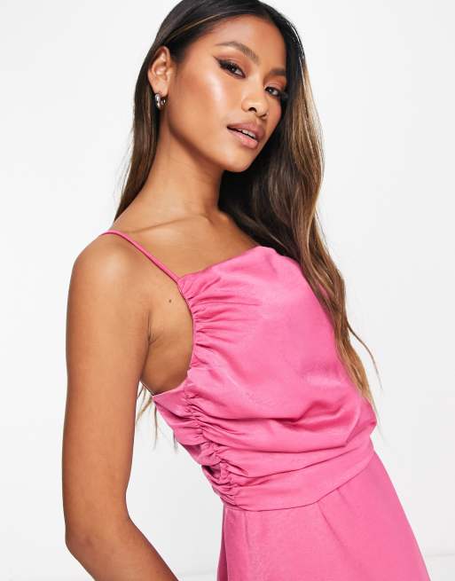 Lola May - Vestito corto rosa con spalline sottili e bustino arricciato, 3 di 4