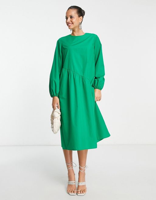 Lola May - Vestito grembiule oversize con cuciture asimmetriche verde