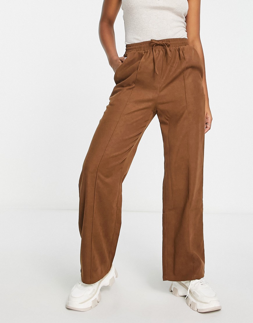 Lola May wide leg drawstring trousers in brown