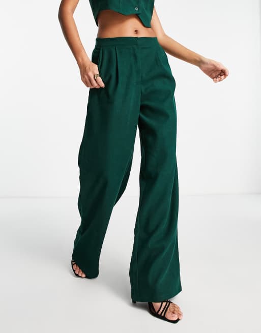 Linen Wide Leg Pants Dark Green