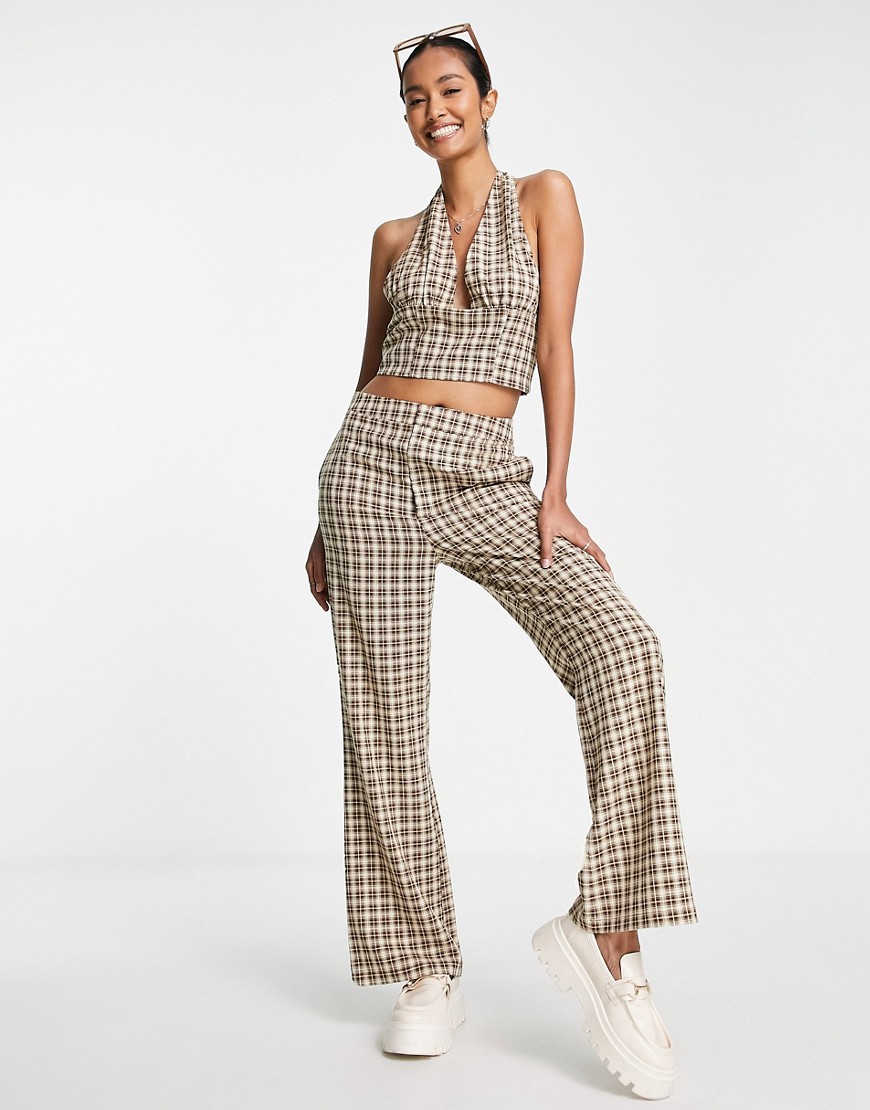 Lola May wide leg trousers co-ord in brown check