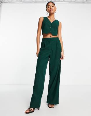 Lola May Lola May wide leg trousers co-ord in dark green-White