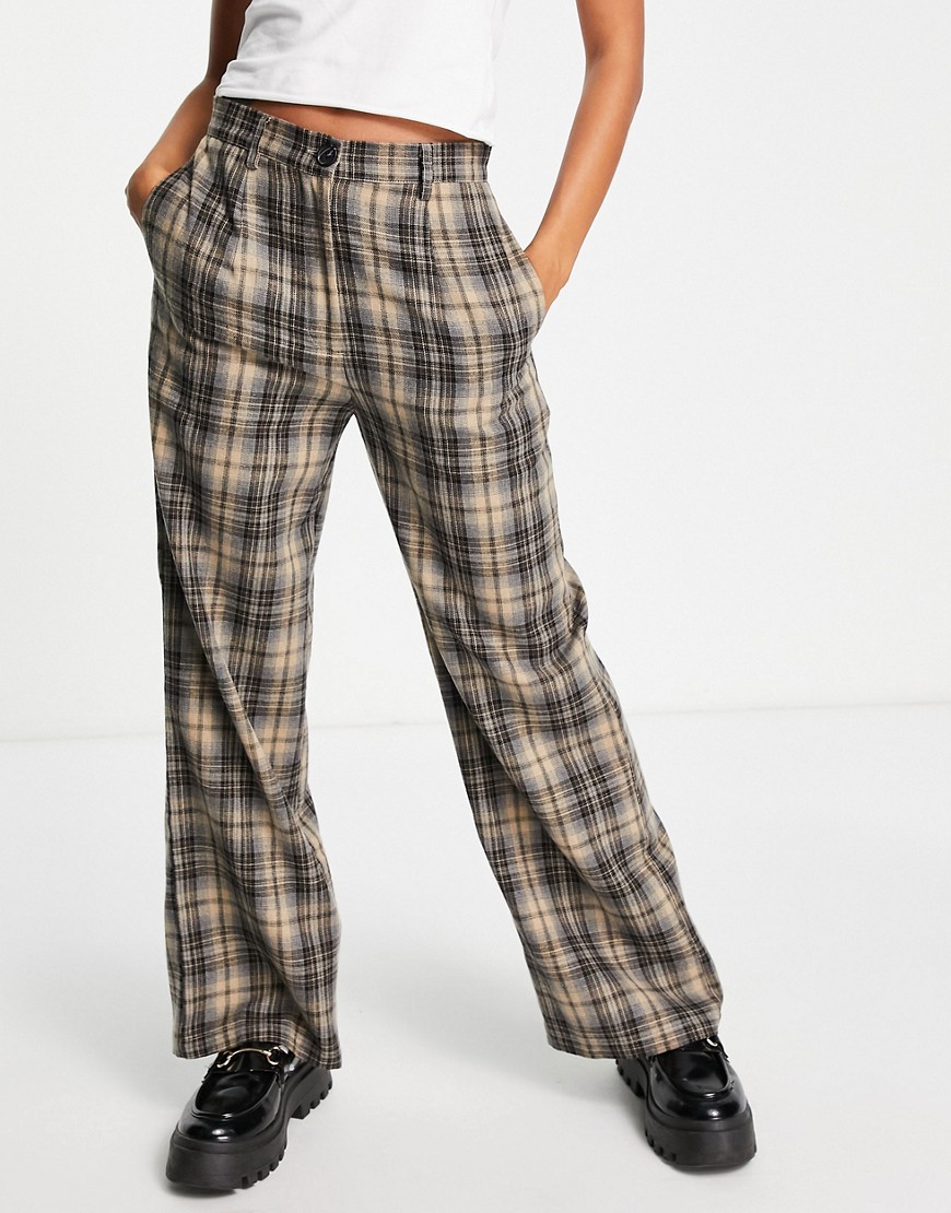 Lola May wide leg trousers in check-Multi
