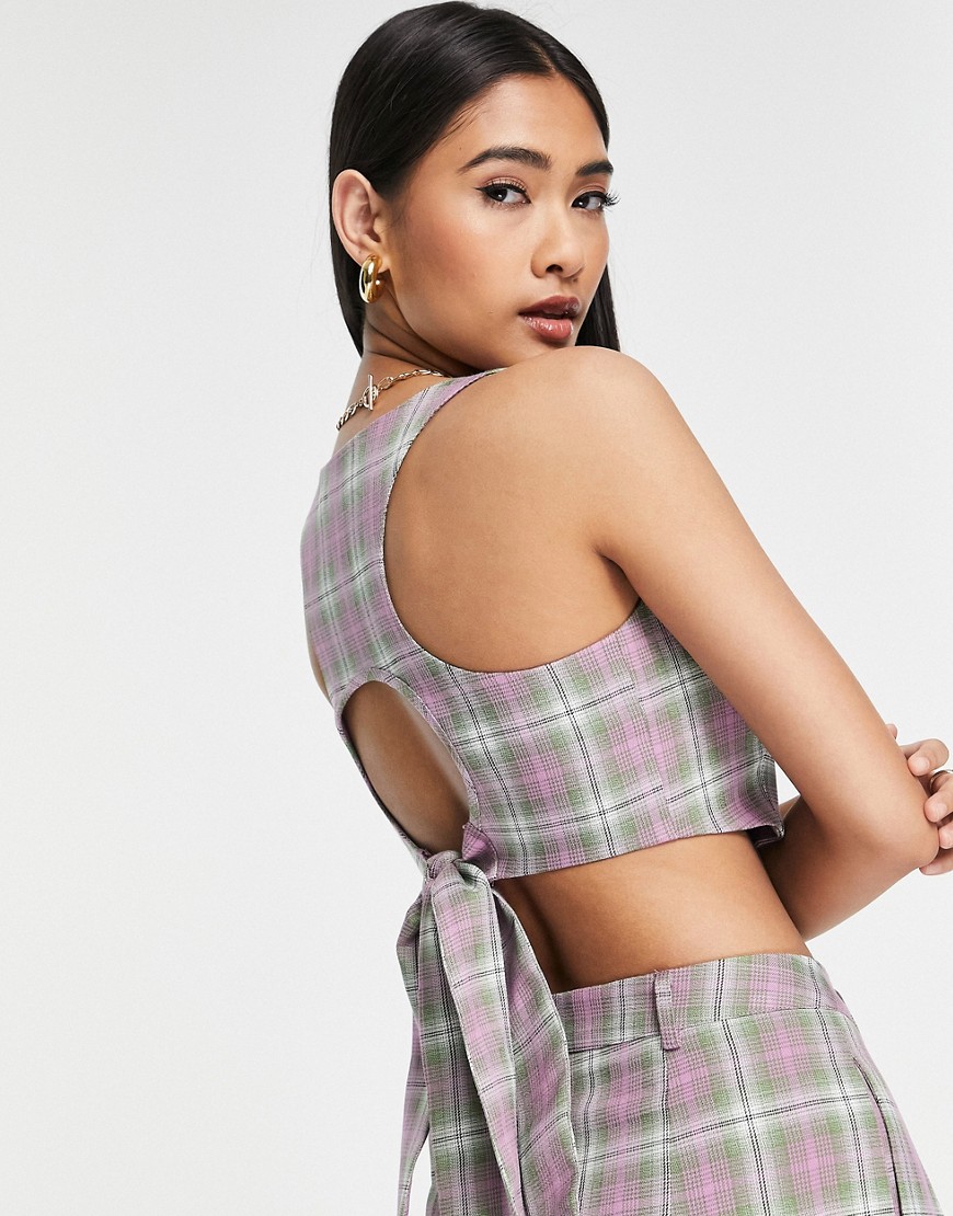 wrap around tie crop top in check - part of a set-Multi