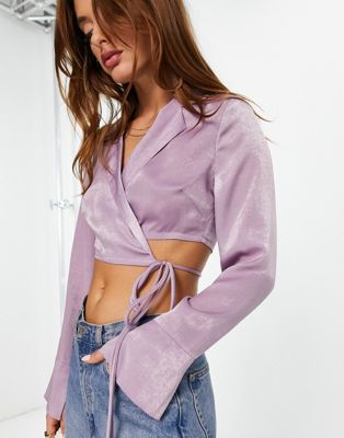 Lola May wrap side blouse co-ord in lilac