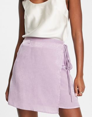 Lola May wrap side mini skirt co-ord in lilac